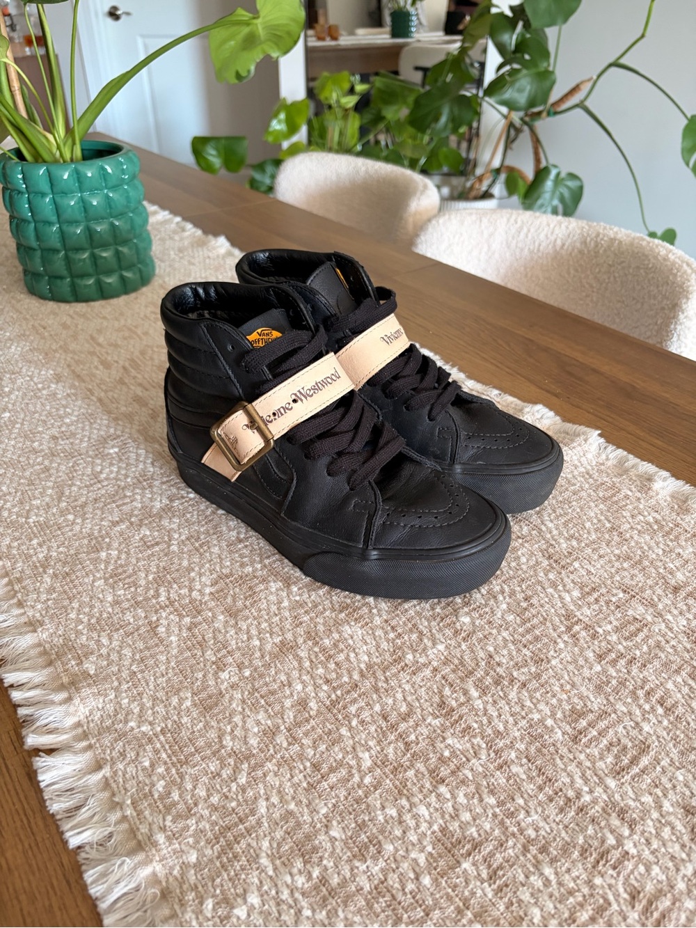 Vans Black High-Top Sneakers with Beige Strap